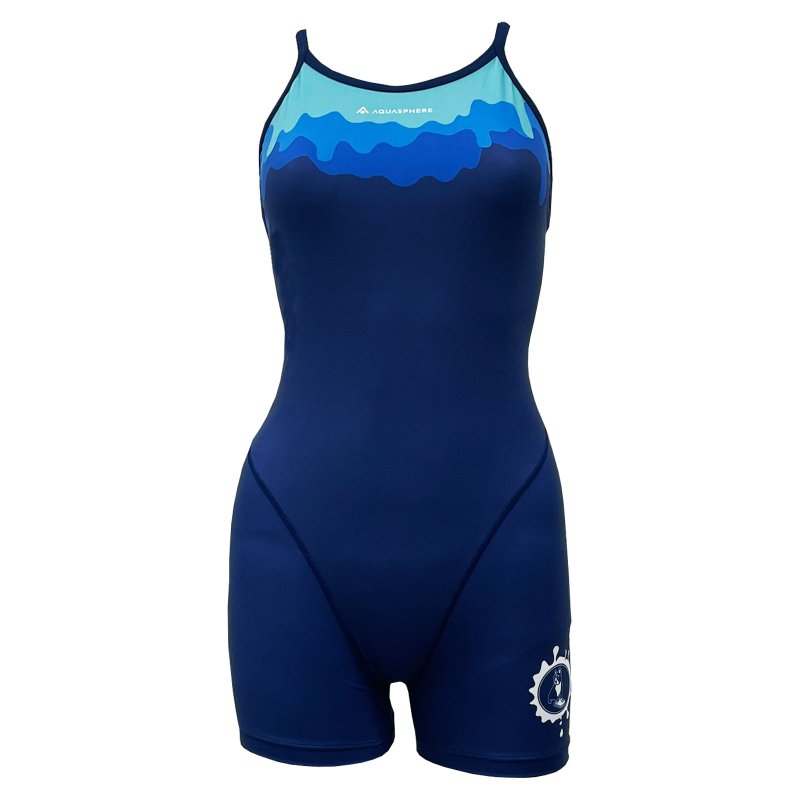 画像1: 【Sサイズのみ】Aquasphere(アクアスフィア) / 女性水着_SWIMJANKY24'×AS(ブルー_オールインワン ハーフスパッツ) レディーストレーニング水着 (1)
