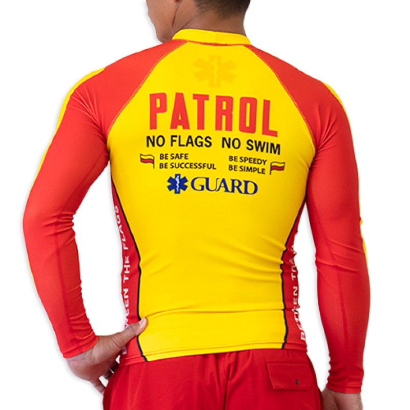 画像4: 【ネコポス対象商品】長袖ラッシュガード（13 赤×黄サーフパトロール）｜ライフセーバー パトロール対応 ユニフォーム〈カスタムオーダー対応〉 (4)