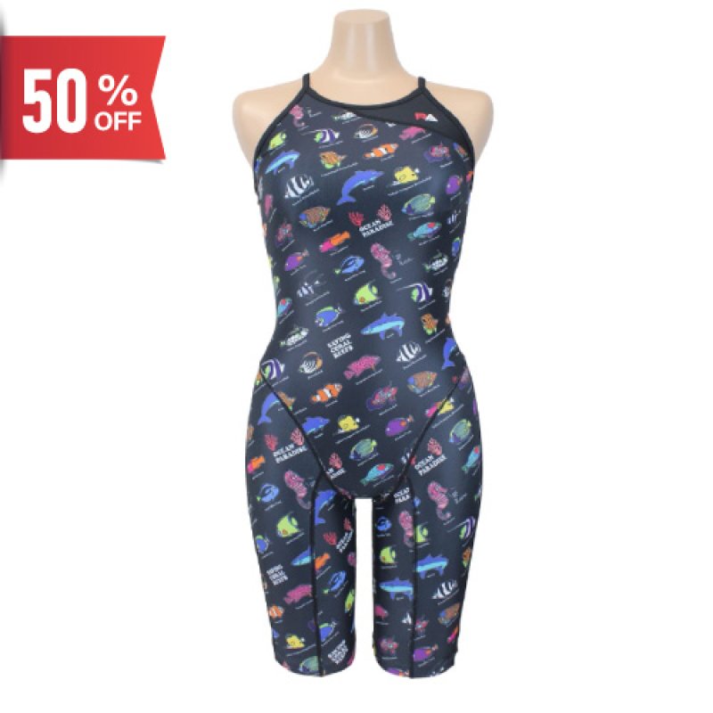 画像1: 【パッド付き】RA(アールエー) / 女性水着 (オールインワン セミロングスパッツ) レディース ワンピース トレーニング水着 (1)