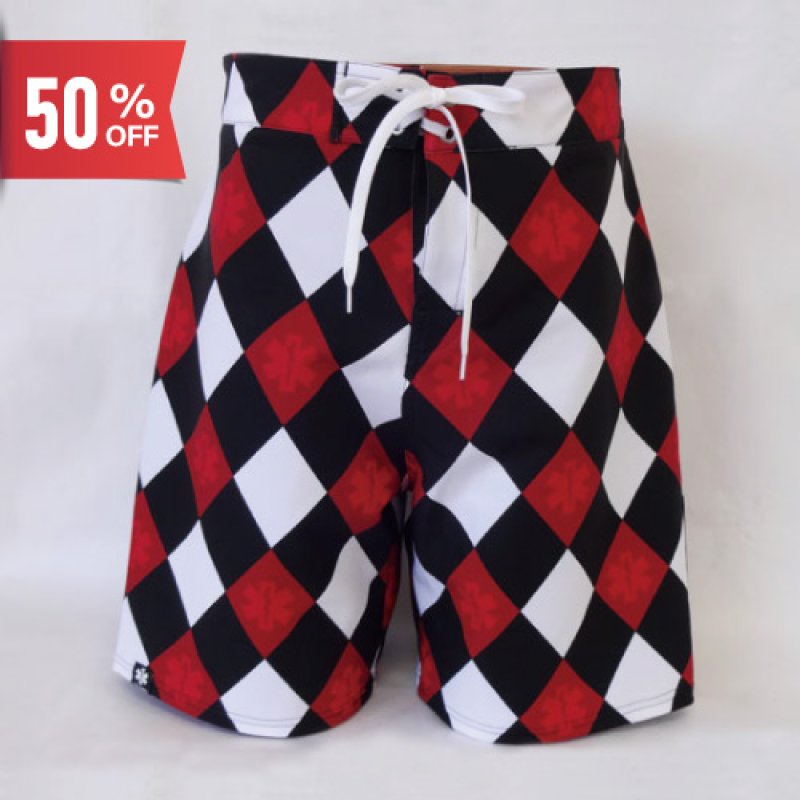 画像1: 【ネコポス対象商品】【アウトレット】サーフパンツ GUARDオリジナル 昇華プリント 【アーガイルチェック】 (1)