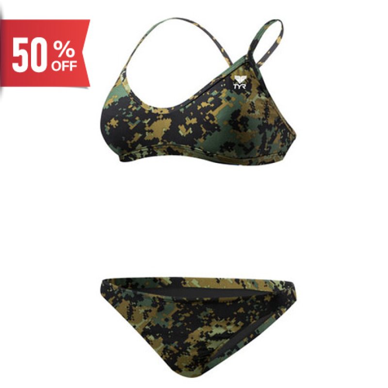 画像1: 【アウトレット｜XXSサイズ】TYR USAモデル　女性練習水着（セパレート ビキニ＿グリーン） (1)