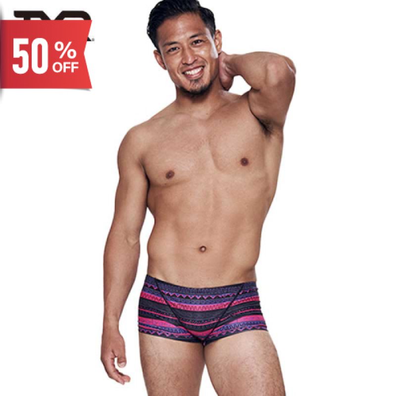 画像1: 【ネコポス対象商品】【アウトレット｜ピンクSサイズ】TYR 水着 トレーニング用 (デコレーションボーダー)｜ボクサータイプ (1)