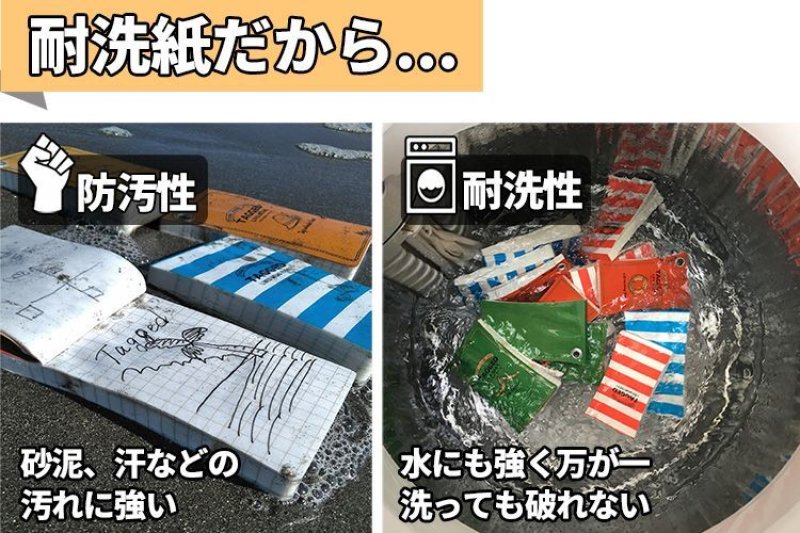耐洗紙で洗っても破けないタグドライフギアメモパッド